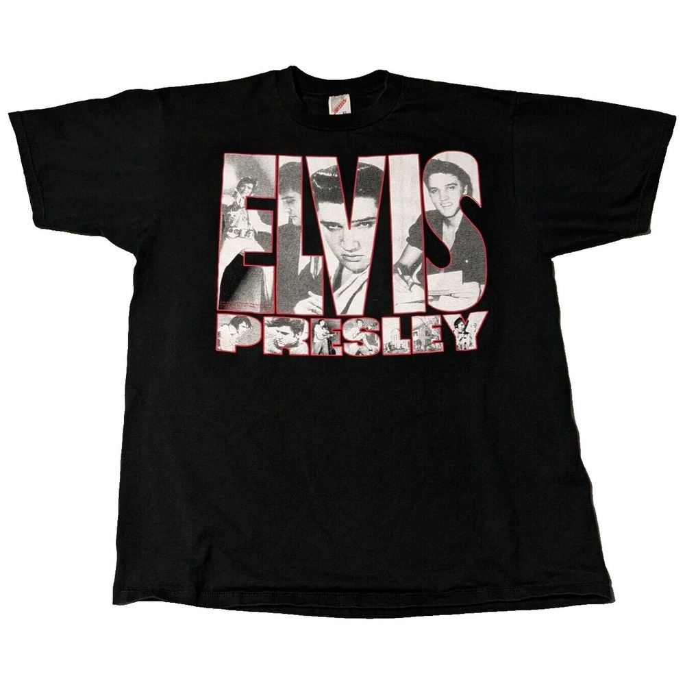 VTG 90s ELVIS PRESLEY Men Size XL Black‎ Cotton Graphic T-Shirt Made In USA